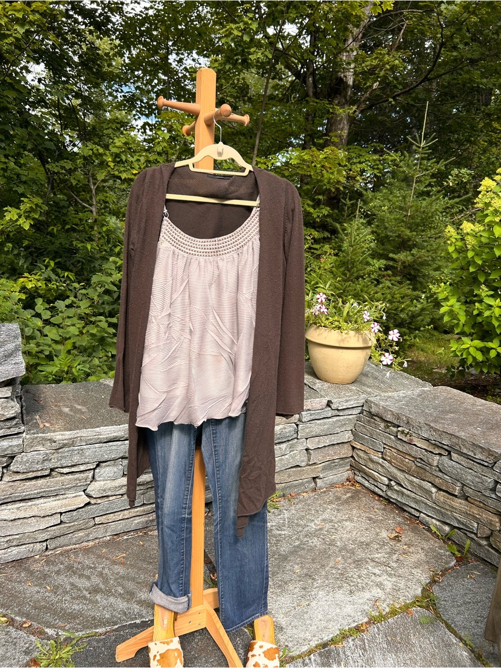 Women's Brown Open-Front Long Cardigan Sweater
